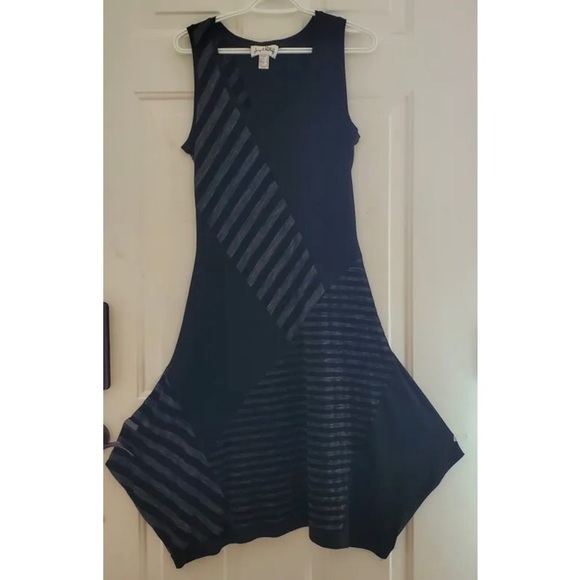 Joseph Ribkoff Black Grey Striped Sleeveless Asymmetrical Dress - Picture 4 of 8
